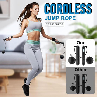 Smart Cordless Jump Rope with Gravity Balls – Digital Counter, Adjustable Weights, Home & Gym Cardio for Calorie Burn